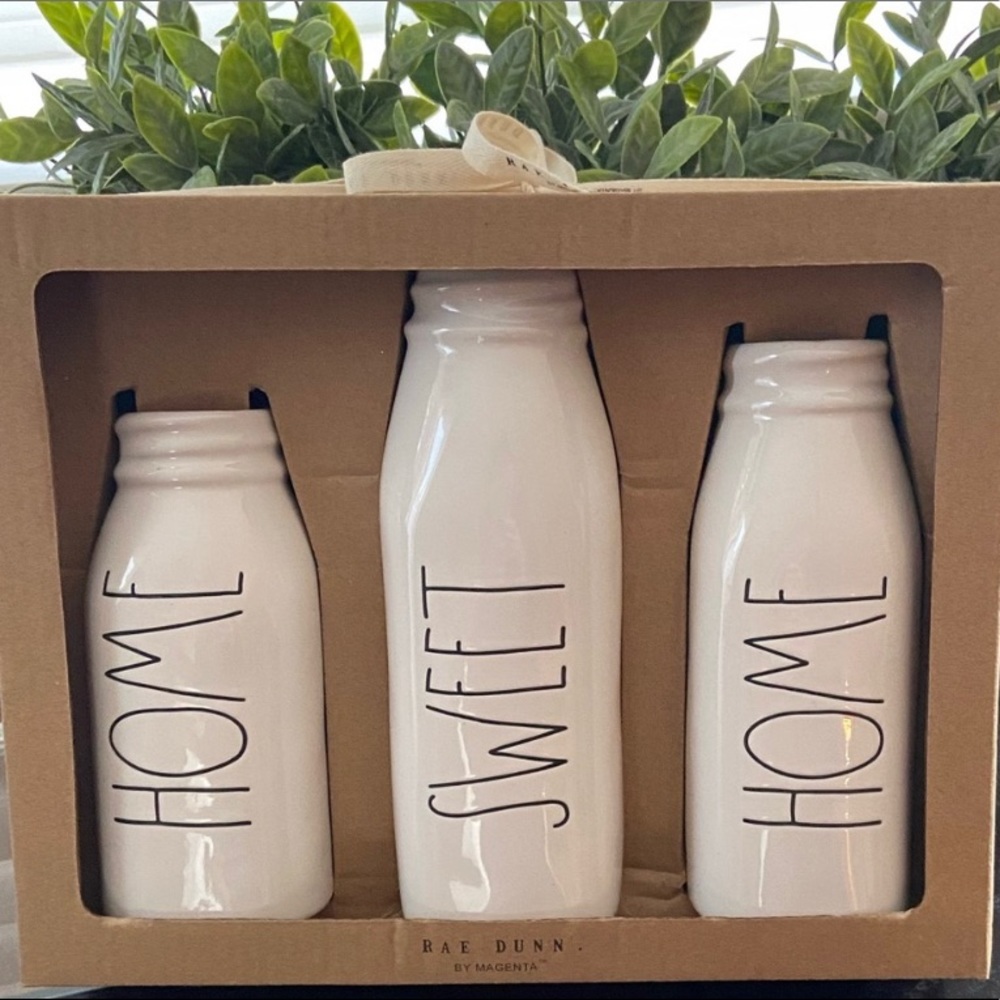 Rae Dunn HOME SWEET HOME. milk bottle vases 3 pc